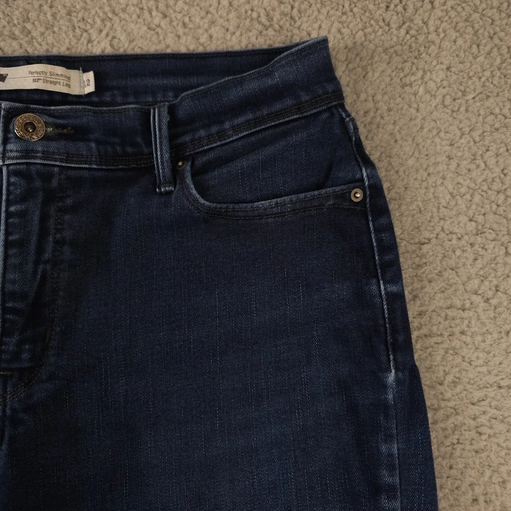 Levis 512 Jeans Womens 12 Blue Perfectly Slimming Straight Leg Stretch Dark Wash - Picture 12 of 16
